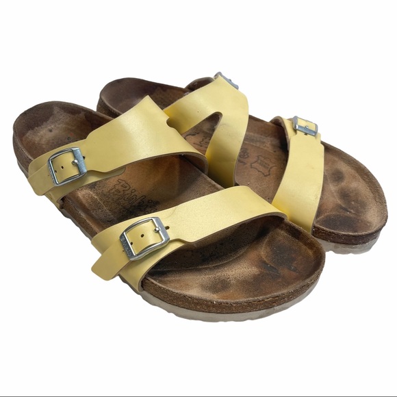 Birkenstock Shoes - Birkenstock Birki's Womens Size 10 Yellow Double Strap Cork Open Toe San…